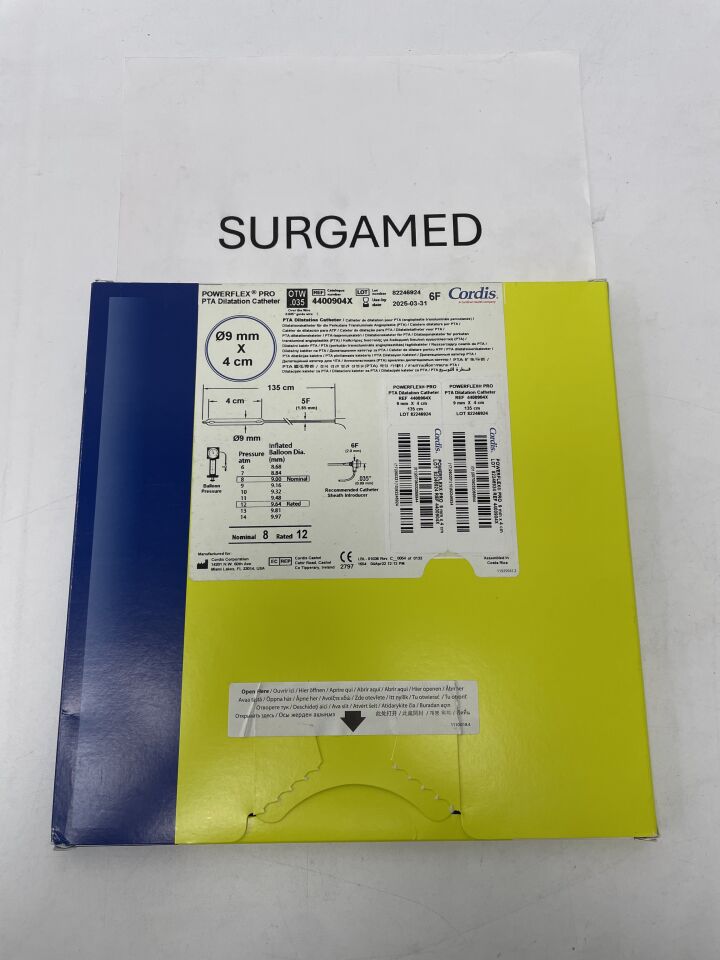 4400904X - CORDIS - POWERFLEX PRO .035" OTW PTA Dilatation Catheter - 9mm x 4cm x 135cm, (BX/1)
