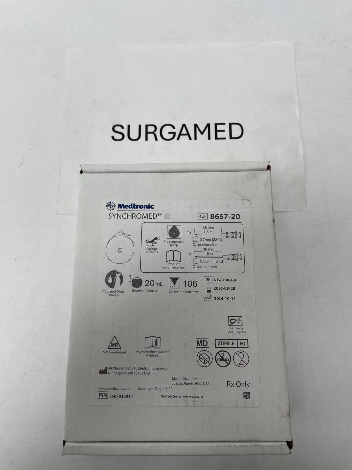 8667-20 - MEDTRONIC - SynchroMed III Intrathecal Programmable Implantable Pump 20ml Reservoir for Targeted Drug Delivery, (BX/1)