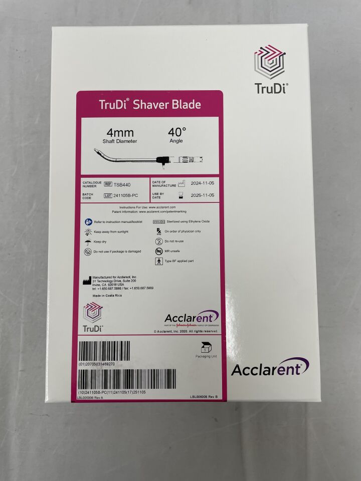 TSB440 - ACCLARENT - TruDi Double Serrated Shaver Blade, 4 mm Shaft Diameter, 40 Degree Angle, (EA)