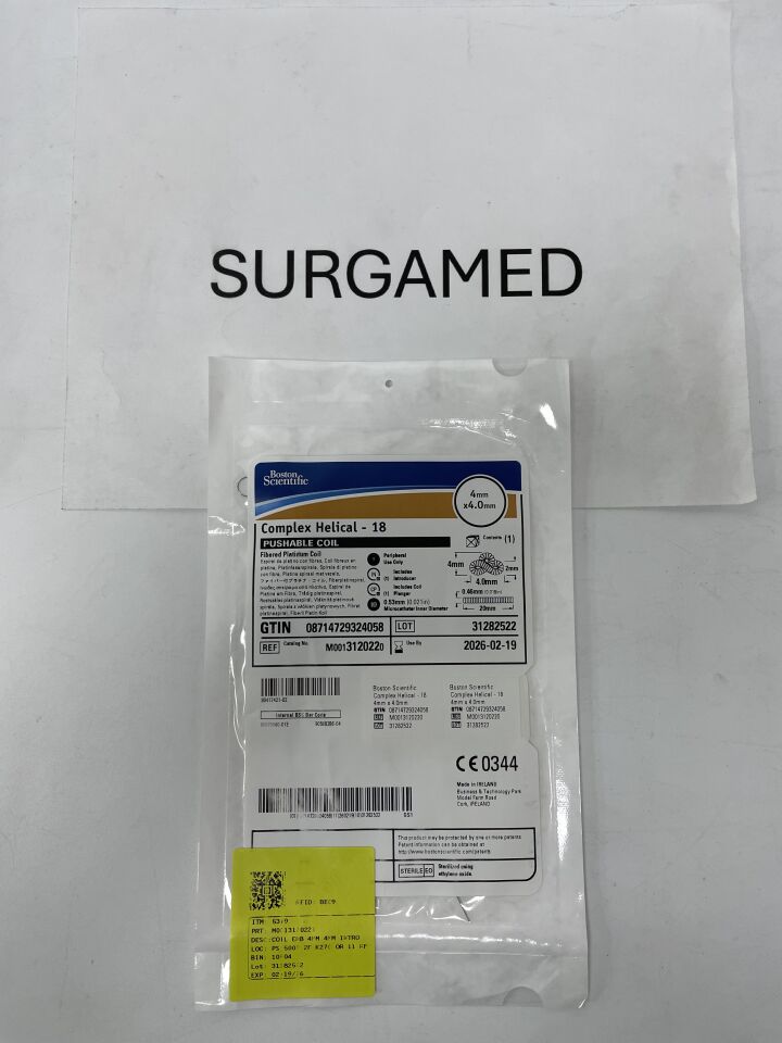 312022 - BOSTON SCIENTIFIC - Complex HELICAL-18 Fibered Platinum Pushable Coil, 4 MM Maximum Diameter, (EA)