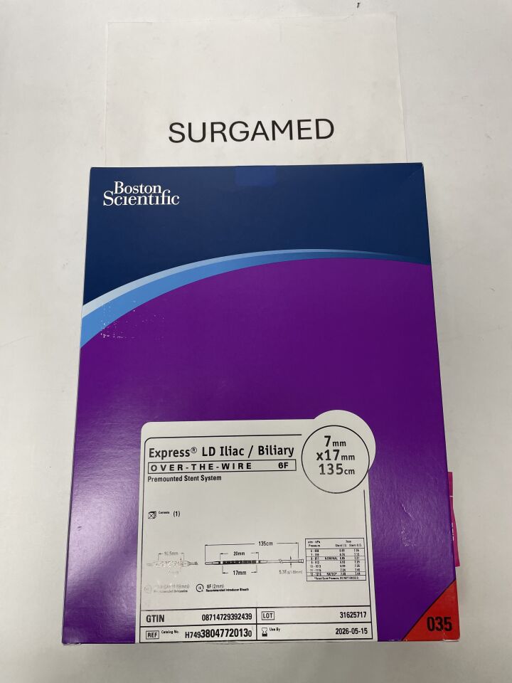 3804772013 - BOSTON SCIENTIFIC - Express LD Iliac/Biliary OTW Premounted Stent System - 7mm x 17mm x 135cm, (BX/1)