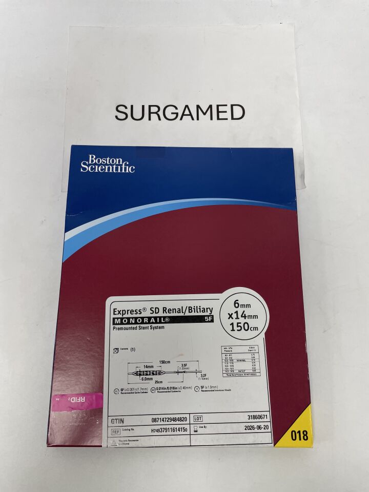 3791161415 - BOSTON SCIENTIFIC - Express SD Renal/Biliary Monorail Premounted Stent System, 5F, 6mm x 14mm, (BX/1)