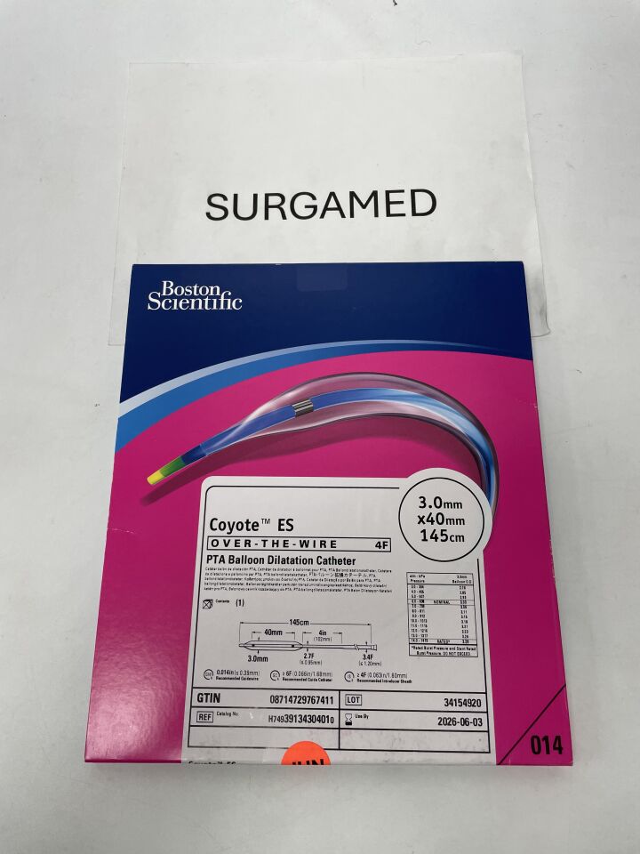 3913430401 - BOSTON SCIENTIFIC - Coyote ES Over-The-Wire PTA Balloon Dilatation Catheter, 4F, 3.0mm x 40mm x 145cm, (BX/1)