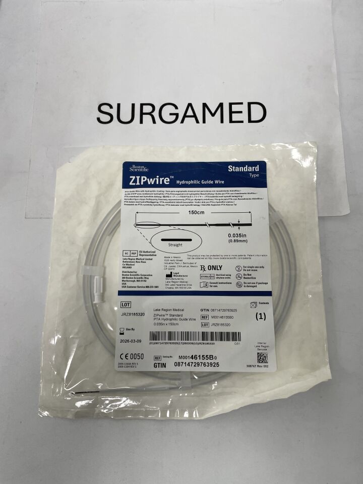 46155B - BOSTON SCIENTIFIC - ZIPwire PTA Hydrophilic Guidewire - Standard, Straight - .035" x 150cm, (EA)