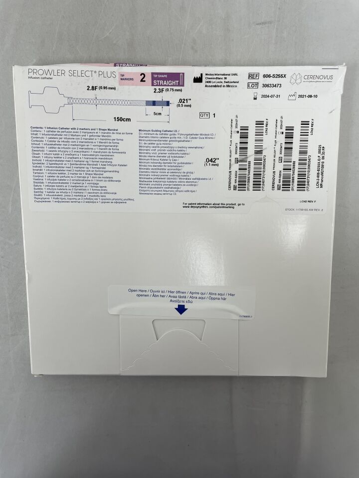 606-S255X - CERENOVUS - PROWLER SELECT PLUS Infusion Catheter - 2 Markers - Straight - 2.8Fr x 2.3Fr x 150cm, (EA)