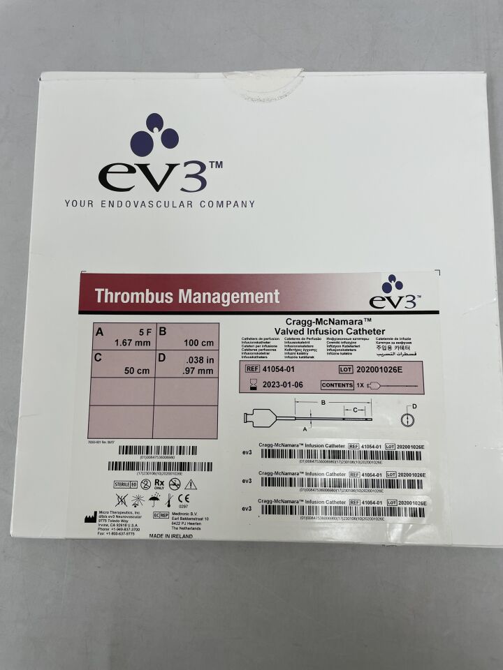 41054-01 - EV3 - Thrombus Management Cragg-McNamara Valved Infusion Catheter 5F x 100cm x 50cm .038"/.97mm (x), (EA)