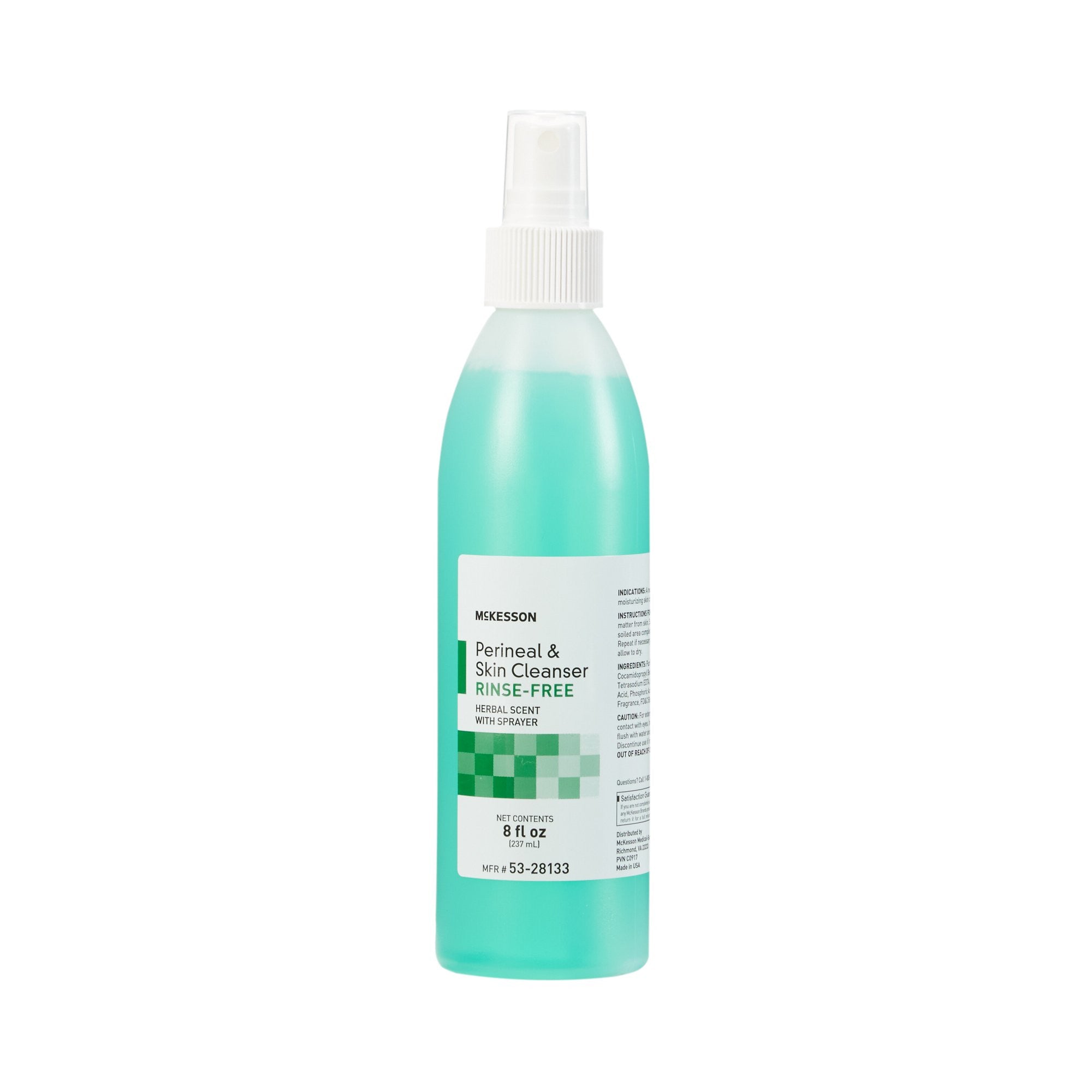 579395 - McKesson - McKesson Rinse-Free Perineal Wash with Pump, pH Balanced, Light Green, Herbal Scent, 8 oz., Case of 48, (CS)