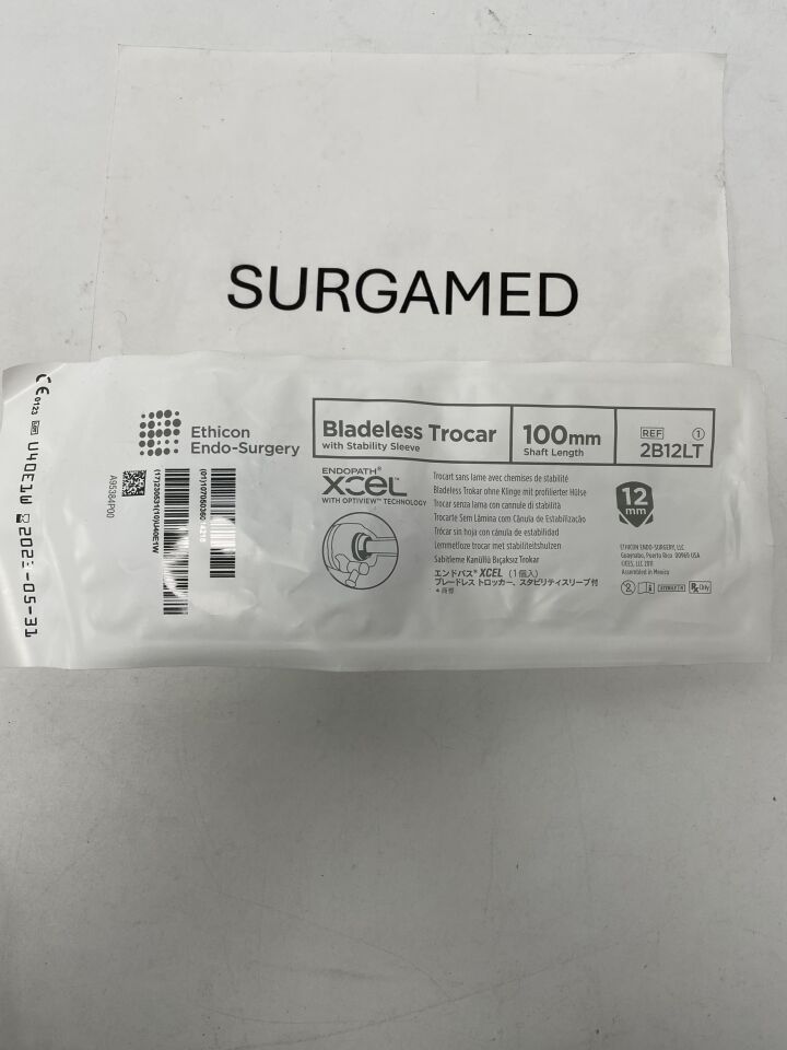 2B12LT - ETHICON - Endopath Xcel Stability Sleeve Bladeless Trocar, 12 dia. x 100 mm L Shaft, (EA)