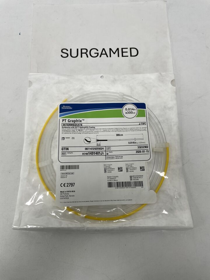 1491401J - BOSTON SCIENTIFIC - PT Graphix Guidewire with ICE Hydrophilic Coating, Intermediate, J-Tip, 0.014 in. dia. x 300 cm Length, (EA)