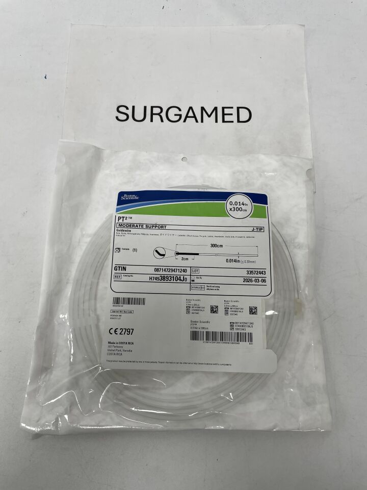 3893104J - BOSTON SCIENTIFIC - PT ² Guidewire, Moderate Support, J tip. 0.014" x 300cm, (EA)