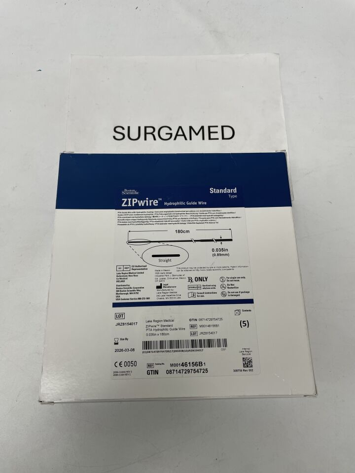 46156B - BOSTON SCIENTIFIC - ZIPwire PTA Hydrophilic Guidewire - Standard, Straight - .035" x 180cm, (BX/5)