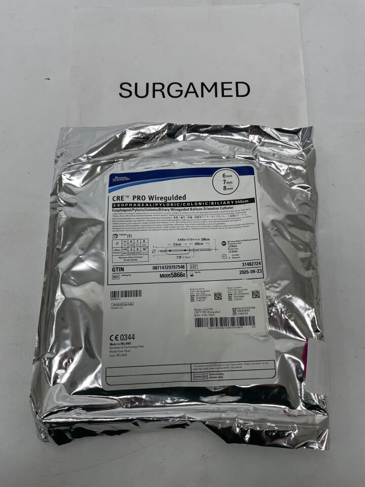 5866 - BOSTON SCIENTIFIC - CRE PRO Wireguided Esophageal / Pyloric /Colonic/ Biliary 240cm Wireguided Balloon Dilatation Catheter 6x7x8mm, (EA)