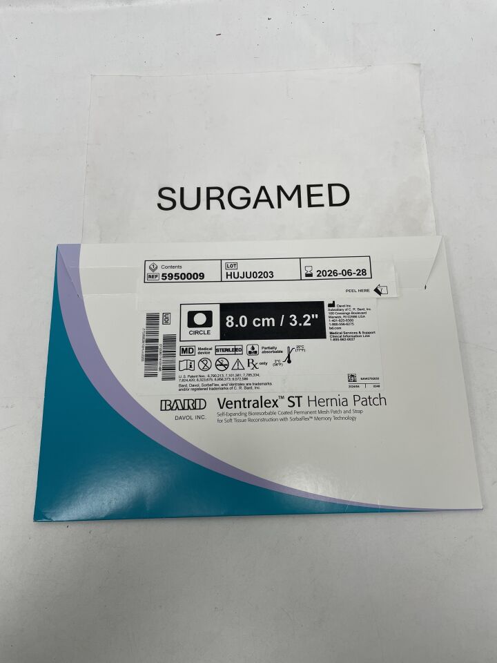 5950009 - BARD - Ventralex St Hernia Patch Self-Expanding Bioresorbable Coated Permanent Mesh Patch 8cm/3.2in, (BX/1)