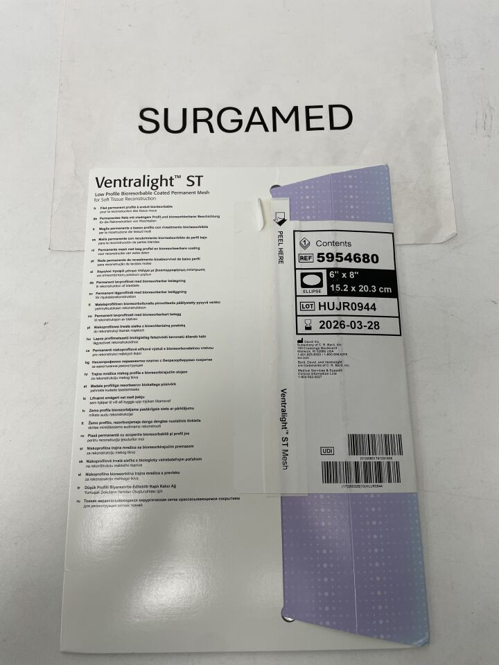 5954680 - BARD - Ventralight ST Medium Weight Monofilament Polypropylene Mesh, 6 x 8 in., (BX/1)