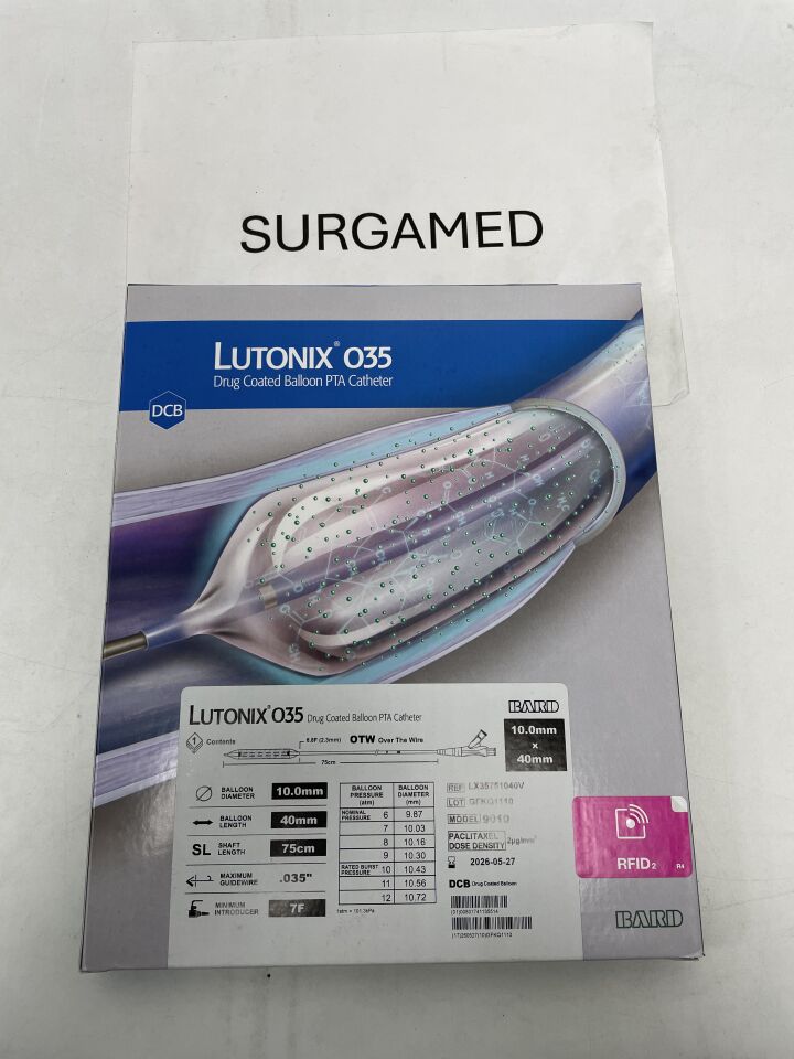 LX35751040V - BARD - LUTONIX 035 Drug Coated Balloon PTA Catheter - 8Fr x 10mm x 40mm x 75cm, (BX/1)