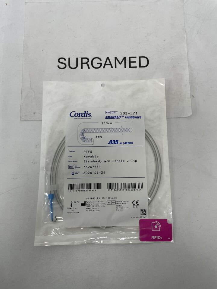 502-571 - CORDIS - Emerald Guidewire - Standard J-Tip - .035" x 3mm x 150cm, (EA)
