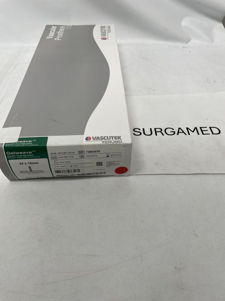 734034/10 - TERUMO - Vascutek Gelweave Ante-Flo Vascular Graft - 34mm x 10mm, 40cm/15cm, (BX/1)