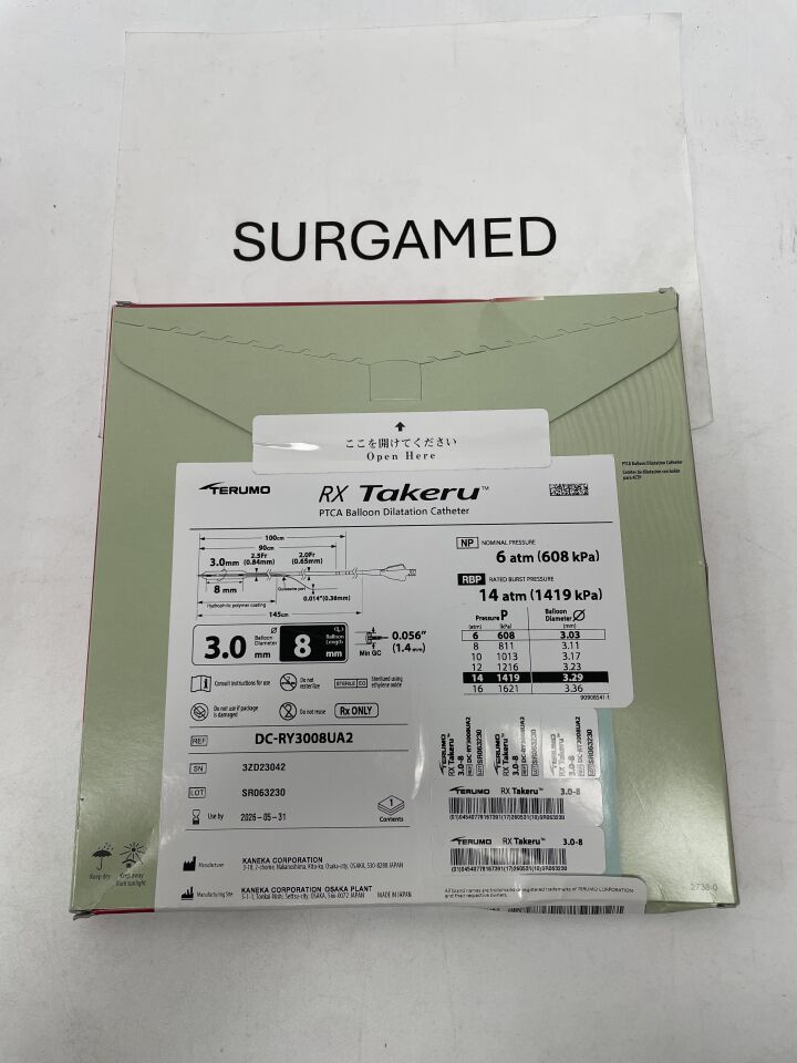 DC-RY3008UA2 - TERUMO - RX Takeru PTCA Balloon Dilatation Catheter 3.0mm x 8mm, (BX/1)