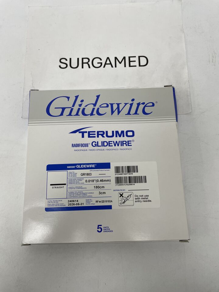 GR1803 - TERUMO - Radifocus Glidewire -Straight - .018" x 180cm x 3cm, (BX/5)