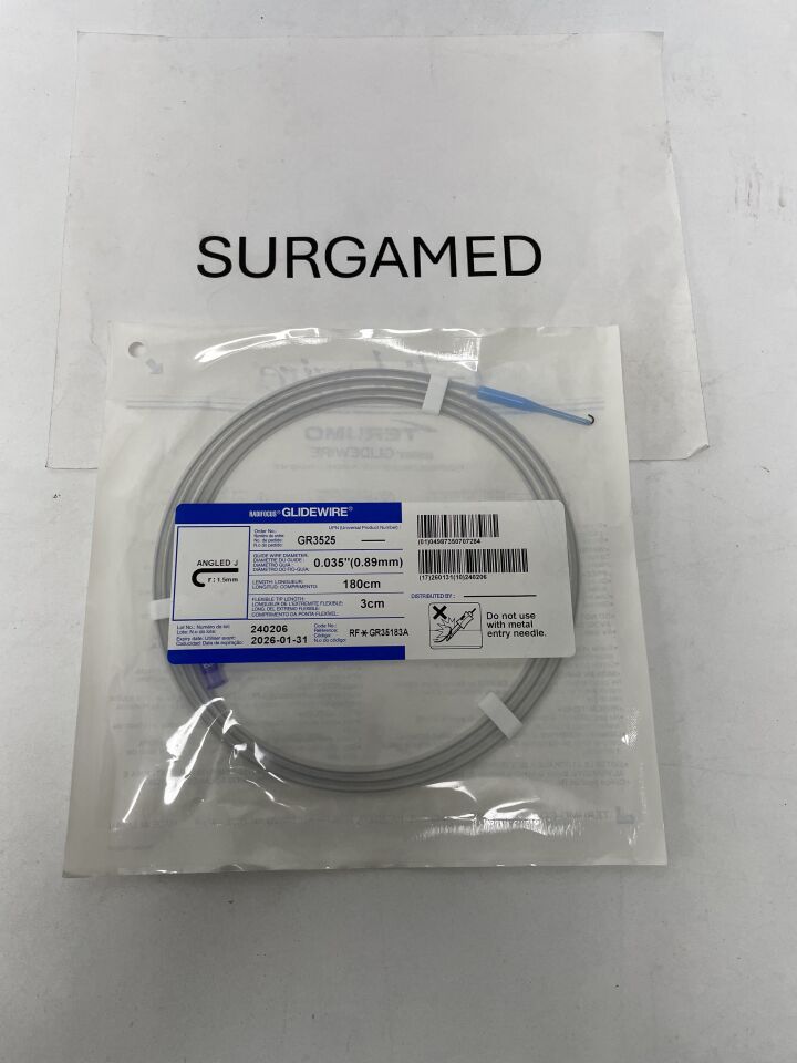 GR3525 - TERUMO - Radifocus Glidewire - Angled J - .035" x 180cm x 3cm, (EA)