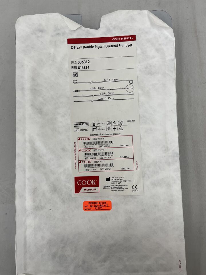 G14834 - COOK - C-Flex Double Pigtail Ureteral Stent Set 3.7F x 12cm, (EA)