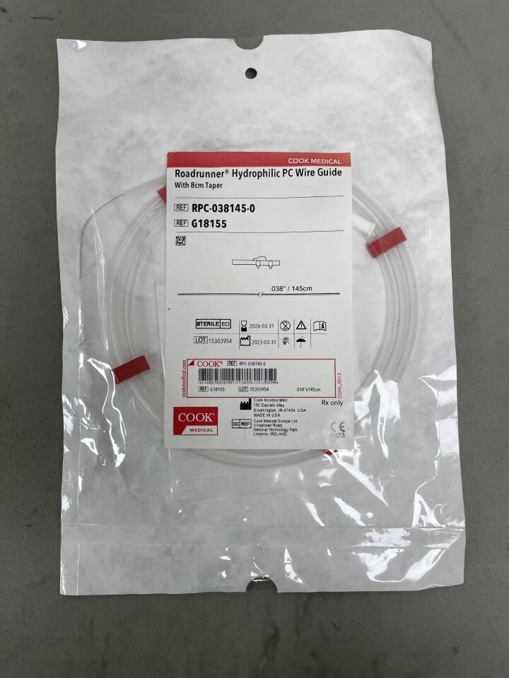 G18155 - COOK - Roadrunner Hydrophilic PC Wire Guide - 8cm Taper -.038" x 145cm, (EA)