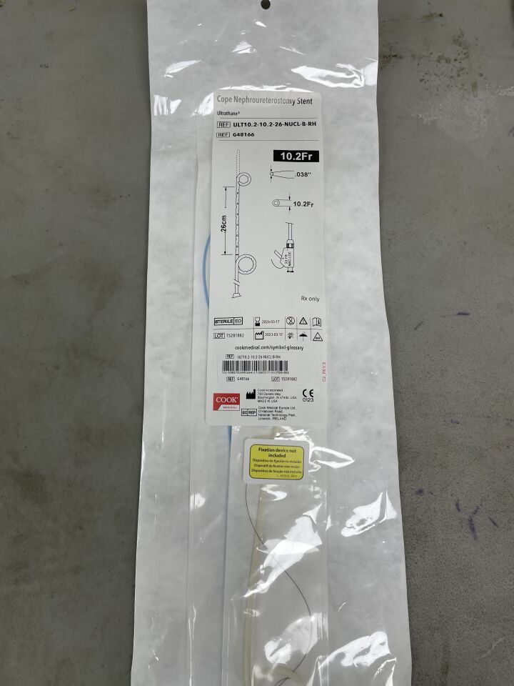 G48166 - COOK - Cope Nephroureterostomy Stent, Ultrathane, Mac-Loc 10.2F, 26cm Between Pigtails, (EA)