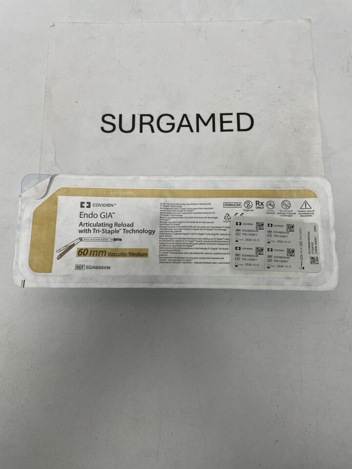 EGIA60AVM - COVIDIEN - Endo GIA Standard Tip Vascular/Medium Tissue Articulating Stapler Reload, Tan, 60 mm Size, (EA)