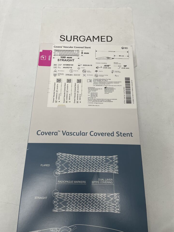 AVSM08100 - BARD - Covera Vascular Covered Stent, Straight 8mm x 100mm, 80cm, (BX/1)
