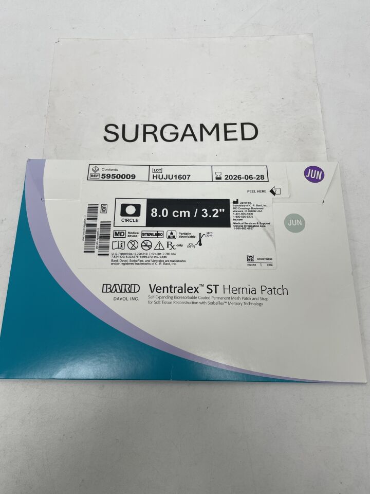 5950009 - BARD - Ventralex St Hernia Patch Self-Expanding Bioresorbable Coated Permanent Mesh Patch 8cm/3.2in, (BX/1)