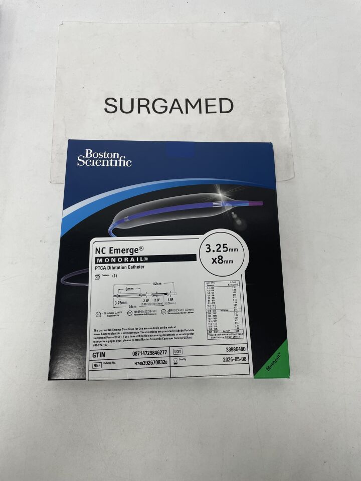 392670832 - BOSTON SCIENTIFIC - NC Emerge Monorail PTCA Dilatation Catheter - 3.25mm x 8mm, (BX/1)