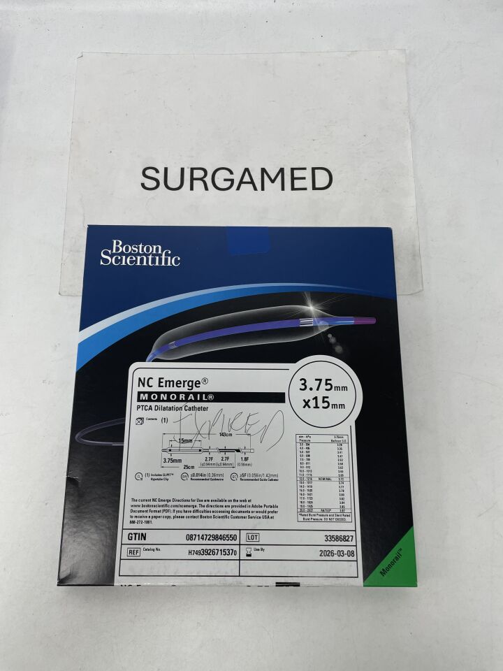 392671537 - BOSTON SCIENTIFIC - NC Emerge Monorail PTCA Dilatation Catheter - 3.75mm x 15mm, (BX/1)