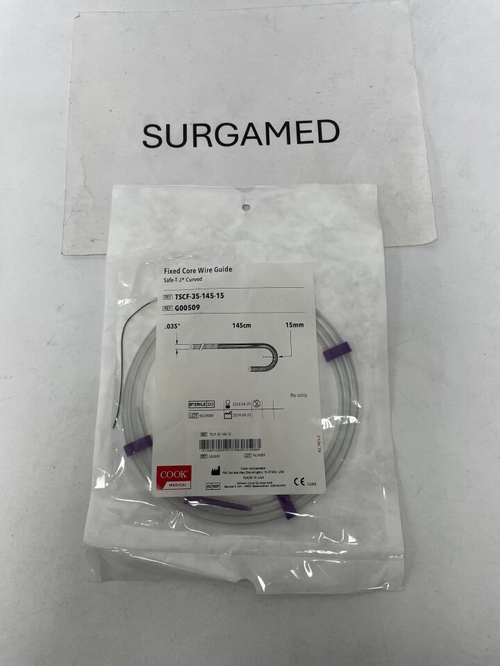 G00509 - COOK - Fixed Core Wire Guide - Safe-T-J Curved - .035" x 145cm x 15mm, (EA)