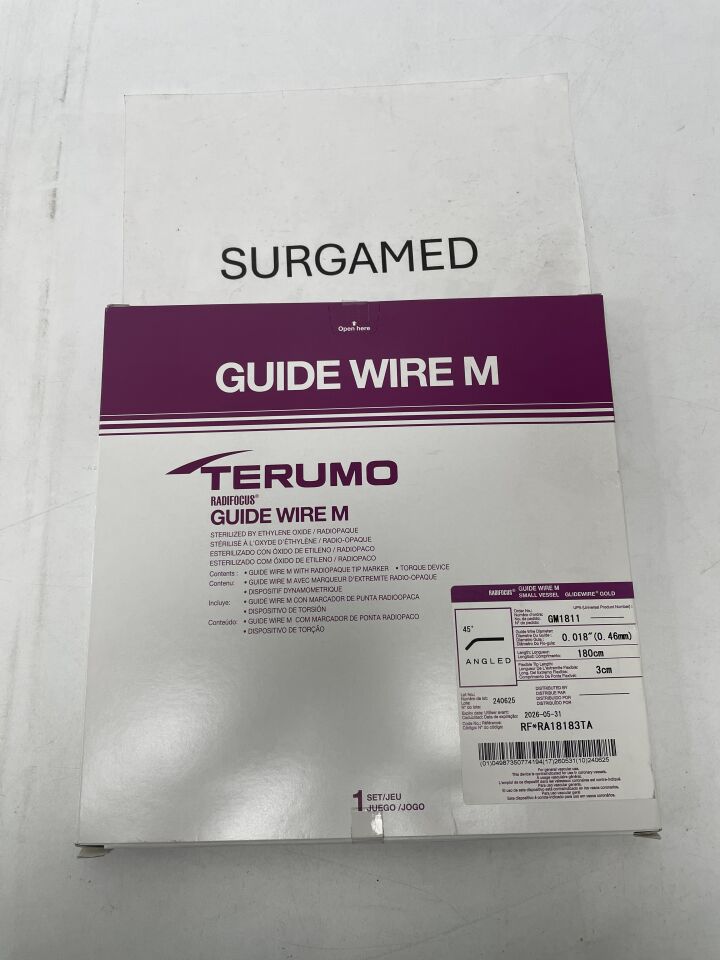 GM1811 - TERUMO - Radifocus Guide Wire M - Small Vessel Glidewire Gold - 45 Degree Angled - .018" x 180cm x 3cm, (BX/1)