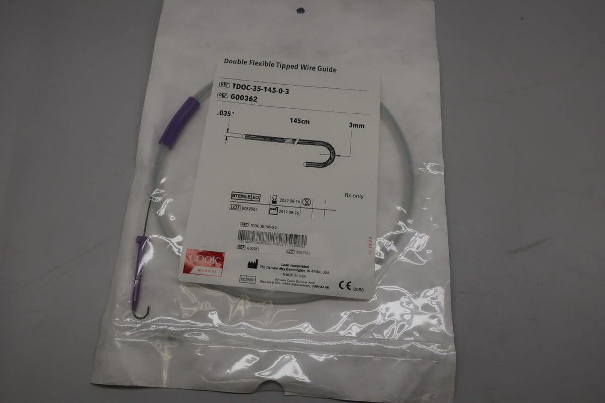 G00362 - COOK - Double Flexible Tipped Wire Guide - TDOC-35-145-0-3 - .035" x 145cm x 3mm, (EA)