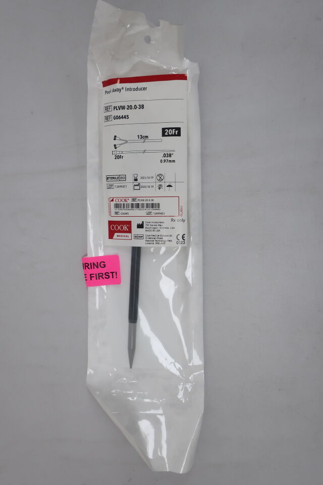 G06445 - COOK - Peel-Away Introducer Interventional 13CM, 20FRx.038"" (0.97MM), (EA)