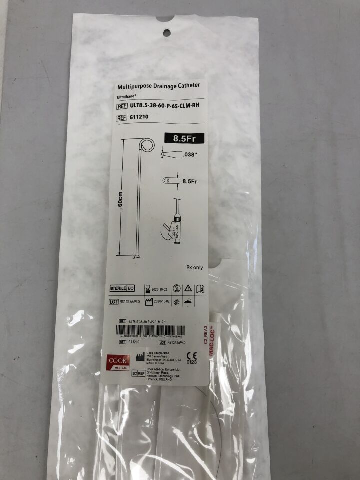 G11210 - COOK - MULTIPURPOSE DRAINAGE CATHETER, ULTRATHANE 8.5F X 60CM, 0.038in, (EA)