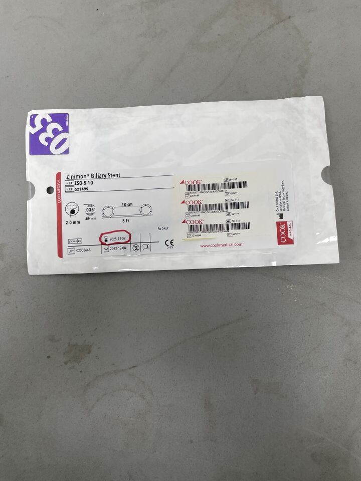 G21499 - COOK - Zimmon Biliary Stent - 5Fr x 10cm, (EA)
