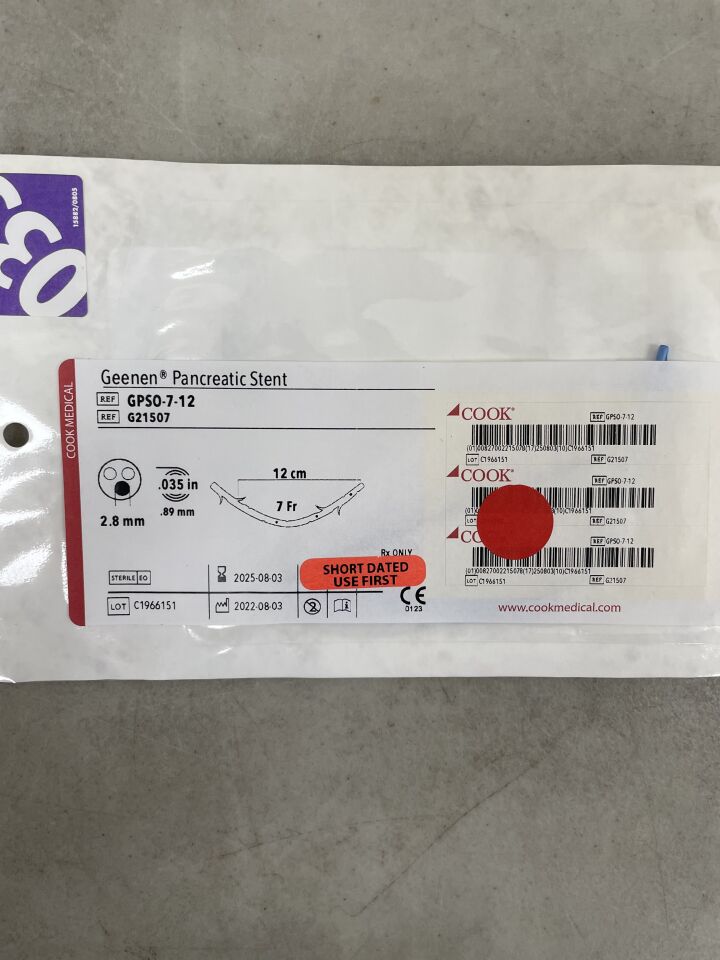 G21507 - COOK - Geenen Pancreatic Stent 7Fr, 12cm, (EA)
