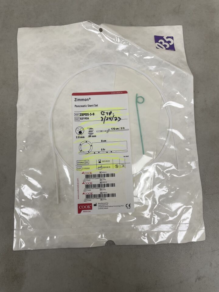 G21926 - COOK - Zimmon Pancreatic Stent Set - ZEPDS-5-8 - 5Fr x 8cm, (EA)