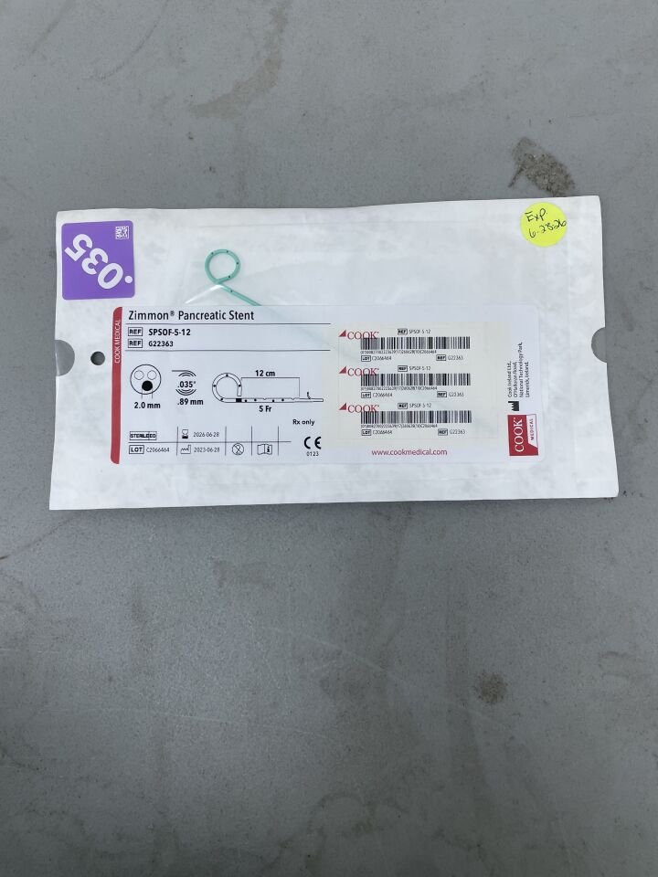 G22363 - COOK - Zimmon Pancreatic Stent 5F x 12cm, (EA)