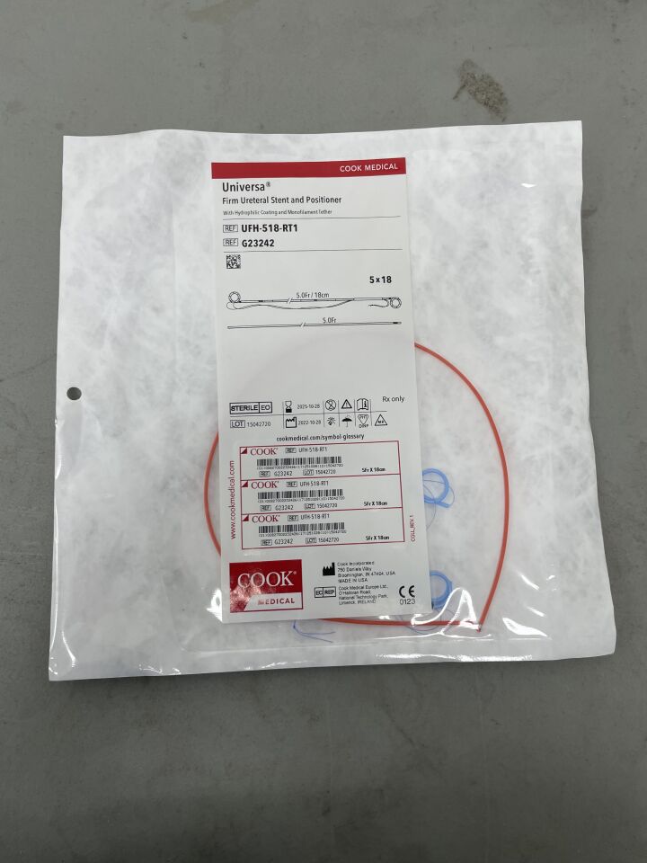 G23242 - COOK - Universa Firm Ureteral Stent & Positioner w/Tether, Hydrophilic 5F x 18cm, (EA)