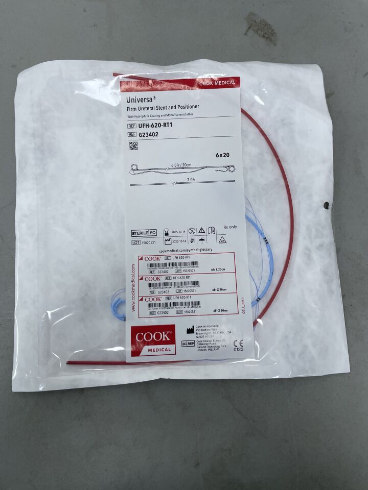 G23402 - COOK - Universa Firm Ureteral Stent & Positioner w/Tether, Hydrophilic 6F x 20cm, (EA)