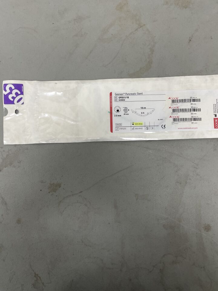 G24802 - COOK - Geenen Pancreatic Stent - 5Fr x 18cm, (EA)