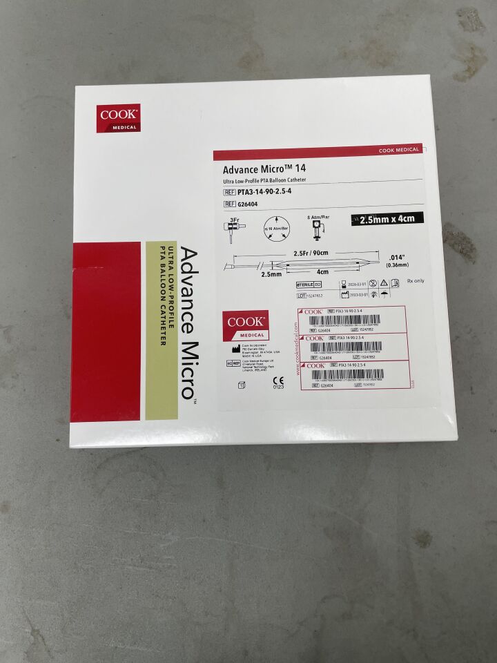 G26404 - COOK - Advance Micro 14 Ultra Low Profile PTA Balloon Catheter - 2.5mm x 4cm 2.5FR / 90cm, (BX/1)