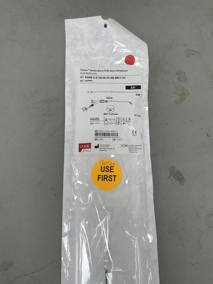 G29996 - COOK - Flexor Tuohy-Borst Side-Arm Introducer - Ansel Modification - 6Fr x .018"/.038" x 55cm, (EA)