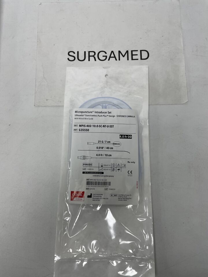 G35550 - COOK - Micropuncture Introducer Set - Silhouette Transitionless Push-Plus Design - Stiffened Cannula- 4Fr x 10cm, (EA)