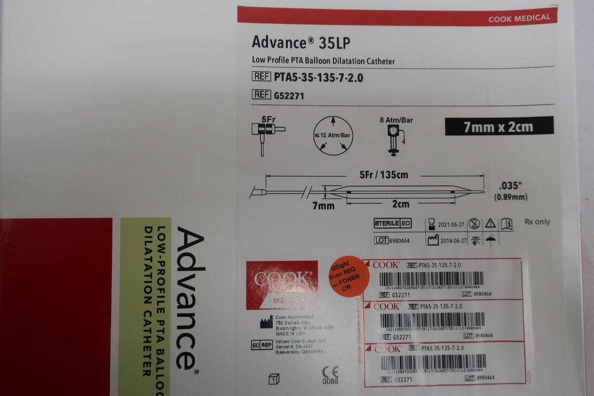 G52271 - COOK - Advance 35LP Low profile PTA Balloon Dilation Catheter 7mm x 2cm, (BX/1)