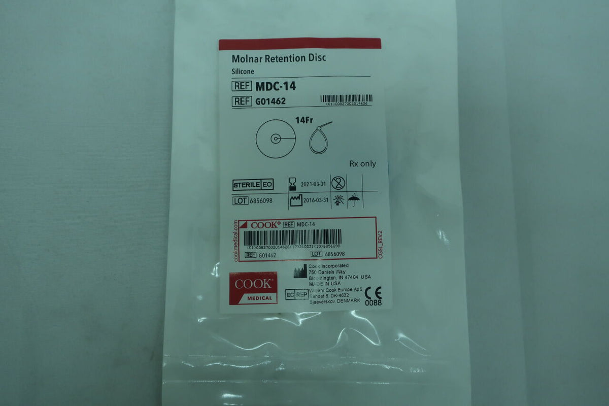 G01462 - COOK - Silicone Molnar Retention Disc, 14 Fr Accepts Catheter, (EA)