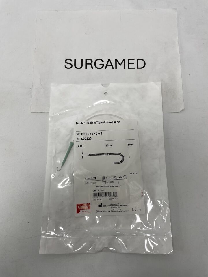 G02229 - COOK - Double Flexible Tipped Guidewire, 0.018 in. dia. x 40 cm Length, (EA)
